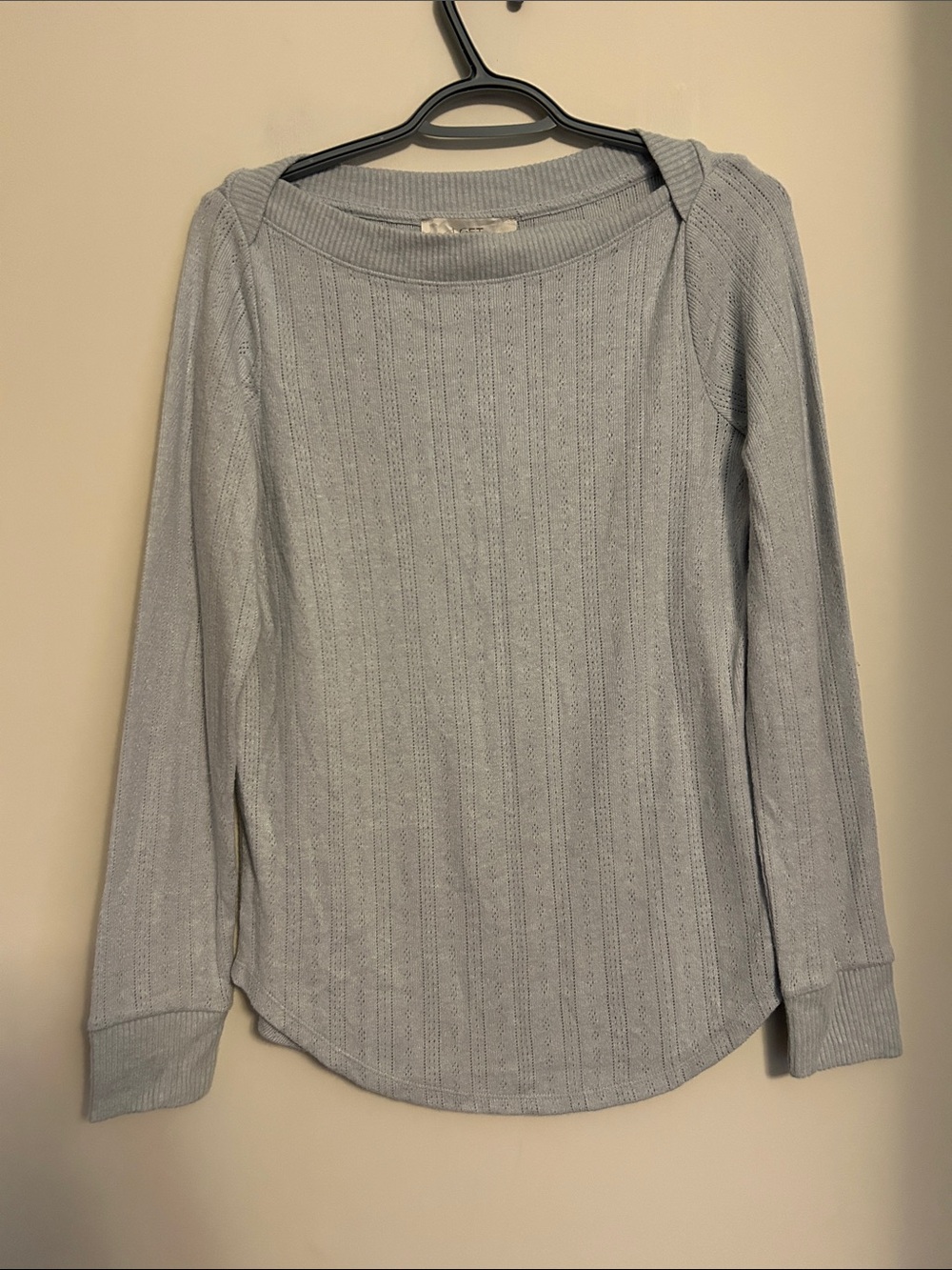 Loft Light Grey Ribbed Long-Sleeve Rayon Mix Top size M NWT